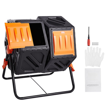 Dual Chamber Compost Tumbler, 37 Gallon, 2 Sliding Doors