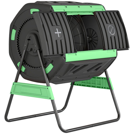 Dual Chamber Outdoor Compost Bin with Rotating Drum