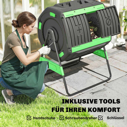 Dual Chamber Outdoor Compost Bin with Rotating Drum