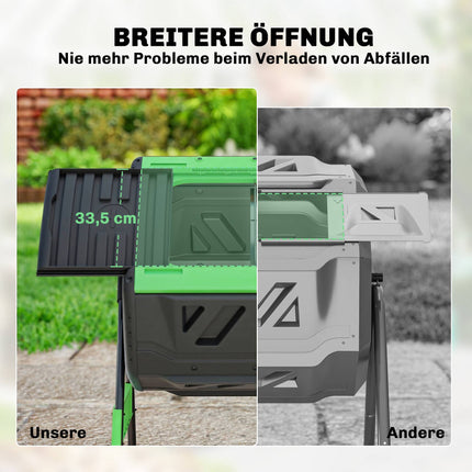 Dual Chamber Outdoor Compost Bin with Rotating Drum