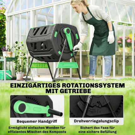 Dual Chamber Outdoor Compost Bin with Rotating Drum