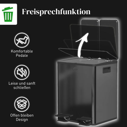 Dual Compartment 40L Stainless Steel Pedal Bin