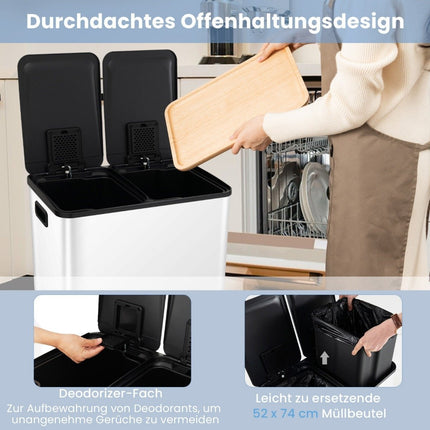 Dual Compartment 60L Kitchen Trash Can – Soft Close Lid