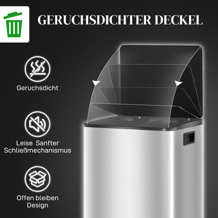 Dual Compartment 60L Stainless Steel Kitchen Bin