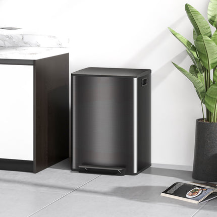 Dual Compartment Kitchen Trash Can, 60L Stainless Steel