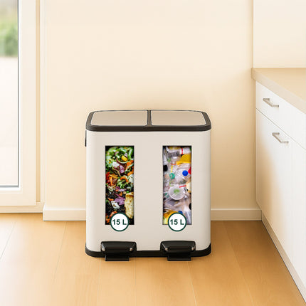 Dual Compartment Pedal Bin, 2x15L, Soft-Close