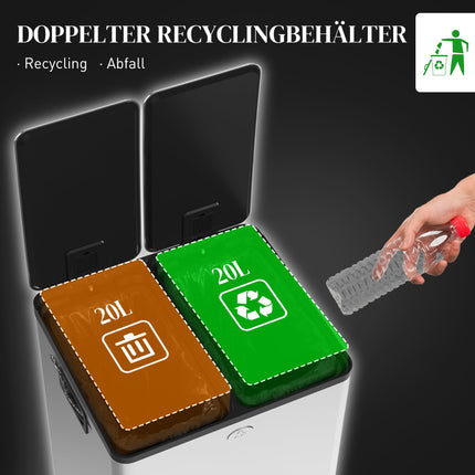 Dual Compartment Stainless Steel Trash Bin, 2x20L