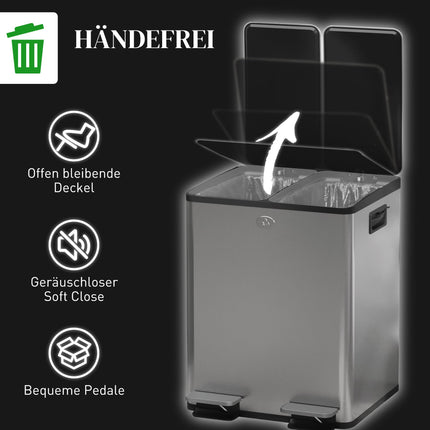 Dual Compartment Stainless Steel Trash Bin, 2x20L