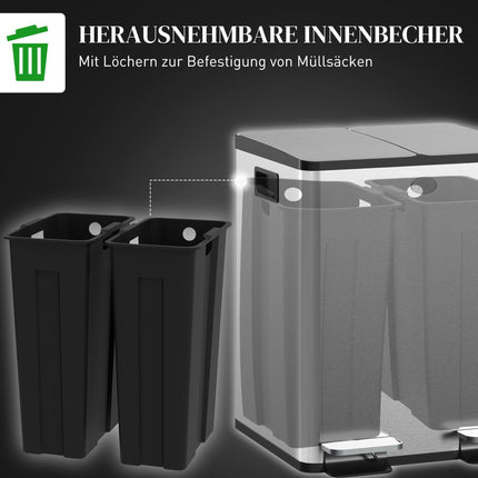Dual Compartment Stainless Steel Trash Bin, 2x20L
