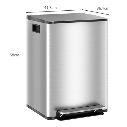 Dual Compartment Trash Can, 40L, Soft-Close, Stainless Steel