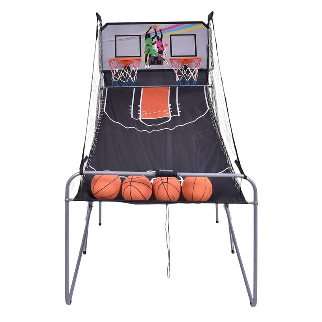 Arcade basketbalspel met dubbele ring en elektronische scoreweergave.
