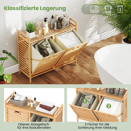 Dual Laundry Hamper, 75L Bamboo with Removable Bins