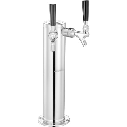 Dual Tap Draft Beer Tower, Stainless Steel, Self-Closing