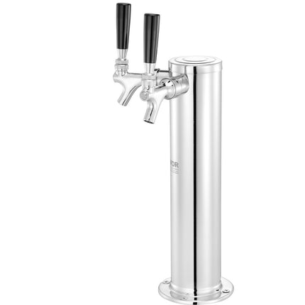 Dual Tap Draft Beer Tower, Stainless Steel, Self-Closing