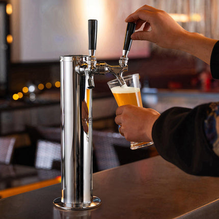 Dual Tap Draft Beer Tower, Stainless Steel, Self-Closing