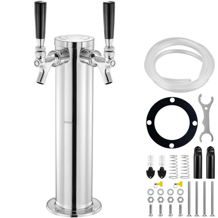 Dual Tap Draft Beer Tower, Stainless Steel, Self-Closing