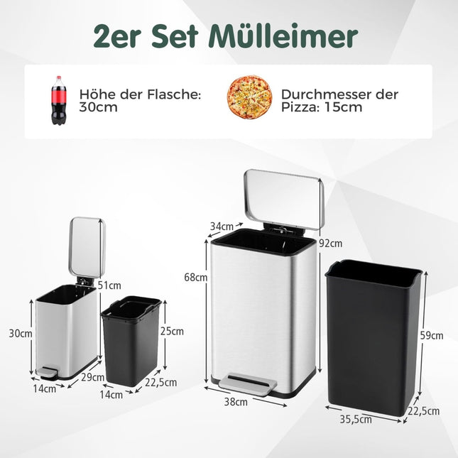 Zestaw dwóch koszy na śmieci, 40 l i 6 l, stal nierdzewna, z cichym zamykaniem