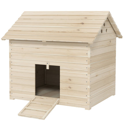 Duck house with sloping roof, raised floor & ramp, spruce wood