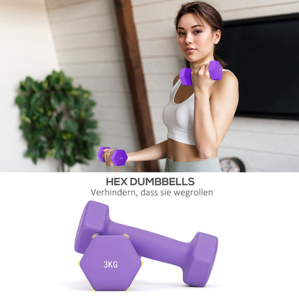 Dumbbell Set with Rack, 6 Weights: 1kg, 2kg, 3kg