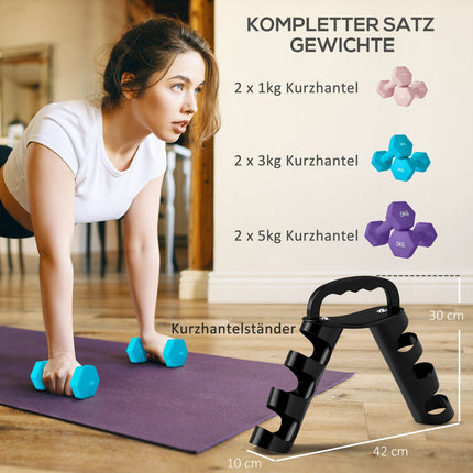 Dumbbell Set with Rack – 6 Weights: 2x1kg, 2x3kg, 2x5kg