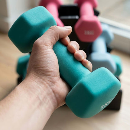 Dumbbell Set with Stand, 1–3 kg, Non-Slip PVC Coated