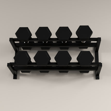 Wall-mounted dumbbell rack, 2 shelves, 70 kg capacity