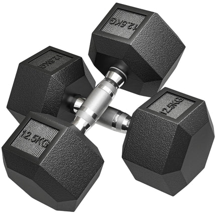 Dumbbells, Knurled Grip, Cast Iron, 2 x 12.5 kg