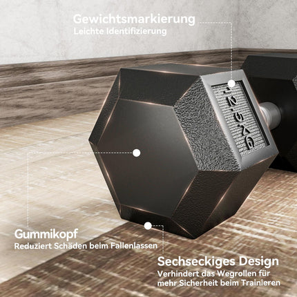 Dumbbells, Knurled Grip, Cast Iron, 2 x 12.5 kg