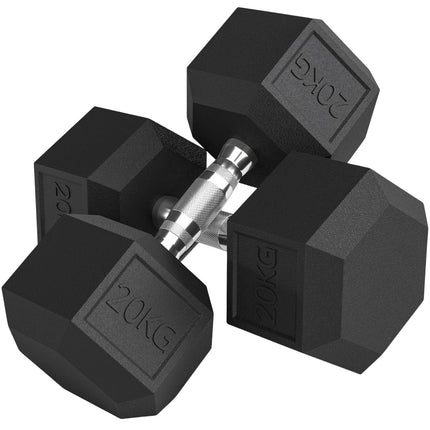 Dumbbells, Knurled Grip, Cast Iron, 2 x 20kg for Home Gym