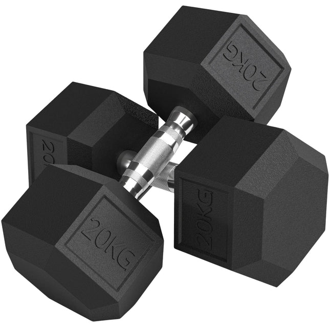 Dumbbells, Knurled Grip, Cast Iron, 2 x 20kg for Home Gym
