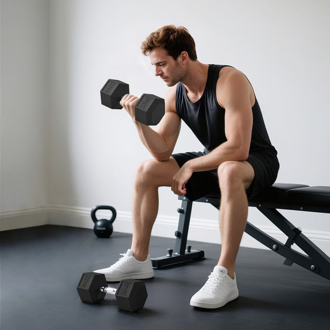 Dumbbells, Knurled Grip, Cast Iron, 2 x 20kg for Home Gym