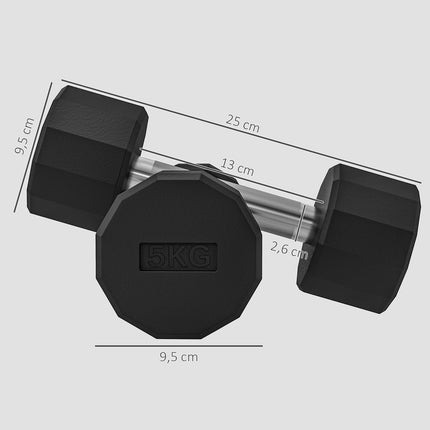 10 kg metal dumbbell set, non-slip, set of 2, black