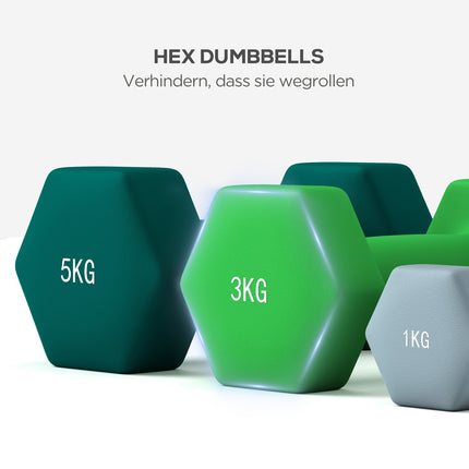 Dumbbell set with stand - 6 pairs: 1 kg, 3 kg, 5 kg