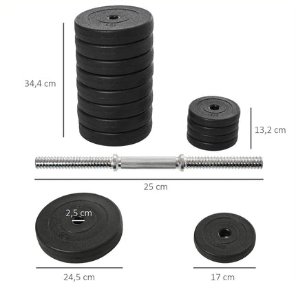 50 kg Dumbbell set, adjustable steel weights, black