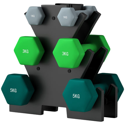 Dumbbell set with stand - 6 pairs: 1 kg, 3 kg, 5 kg