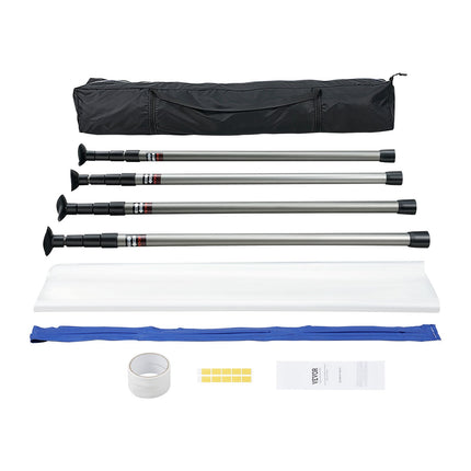 Dust Barrier System, 4 Telescoping 12 Ft Poles, Magnetic Zipper
