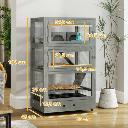 Wooden dwarf hamster cage - 4 levels, huts and accessories