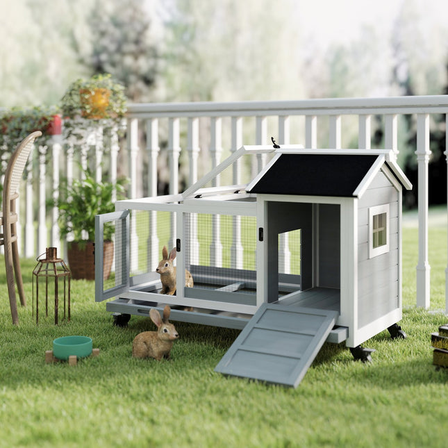 Dwarf rabbit cage, wooden, with tray and cover, indoor/outdoor