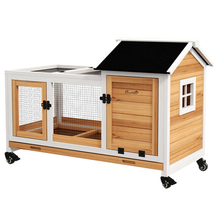 Wooden rabbit cage, cage for small animals with wheels and tray