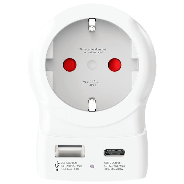 EU to UK Plug Adapter, USB-A/USB-C 20W PD Grounded