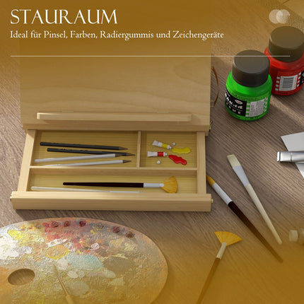 Adjustable easel in beech wood with drawer - collapsible studio stand
