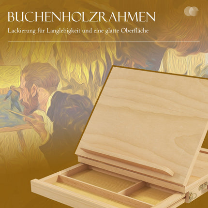 Adjustable easel in beech wood with drawer - collapsible studio stand
