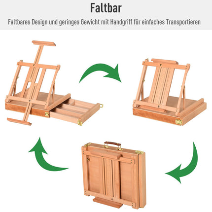 Easel in beech wood with adjustable angle and box