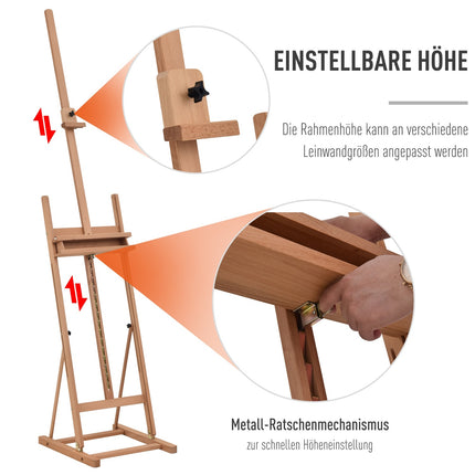 Adjustable easel in beech wood with storage, 53-230cm