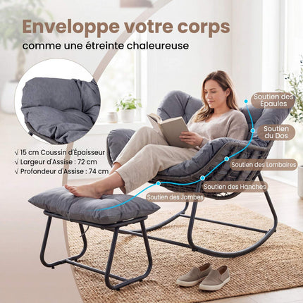 Egg Rocking Chair With Footrest, PE Rattan, 150 kg