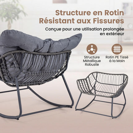 Egg Rocking Chair With Footrest, PE Rattan, 150 kg