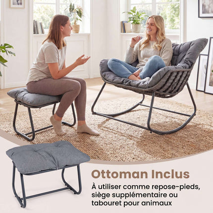 Egg Rocking Chair With Footrest, PE Rattan, 150 kg