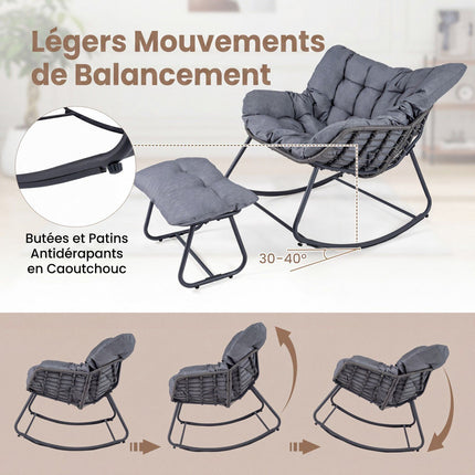Egg Rocking Chair With Footrest, PE Rattan, 150 kg