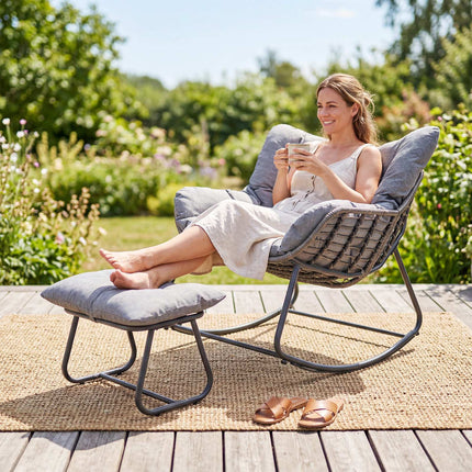 Egg Rocking Chair With Footrest, PE Rattan, 150 kg