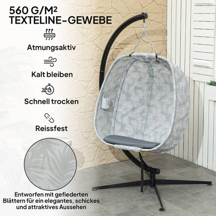 Egg-shaped outdoor hanging chair with cushions, gray